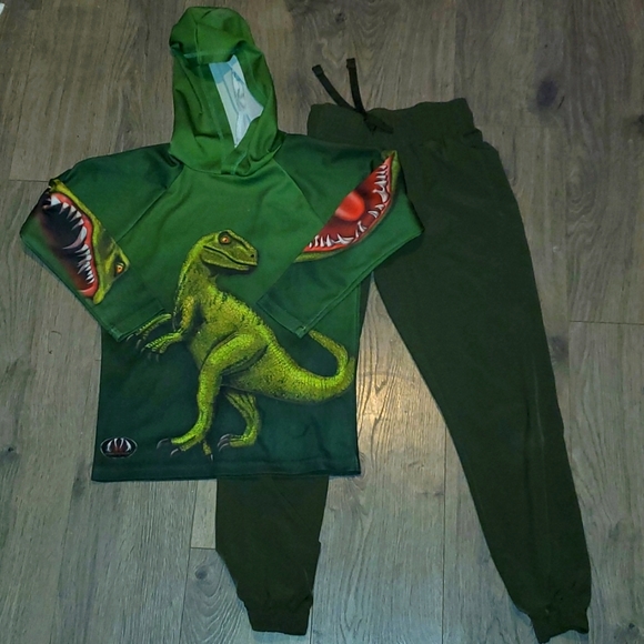 Mouthman Dinosaur Graphic Hoodie & Green Nylon Joggers Size Medium 8 - Picture 1 of 15